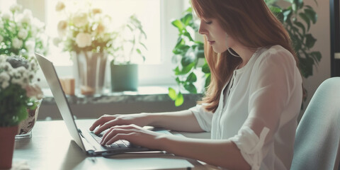 woman writing on a laptop