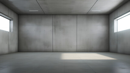 Obraz premium Large spacious empty room with gray concrete walls.