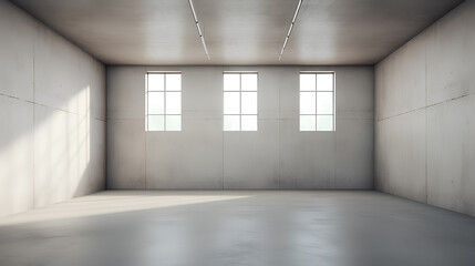 Obraz premium Large spacious empty room with gray concrete walls.