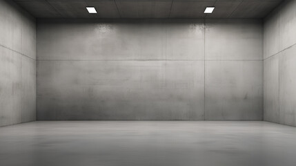 Large spacious empty room with gray concrete walls. - obrazy, fototapety, plakaty