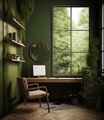 Minimalist home office with large window and plants