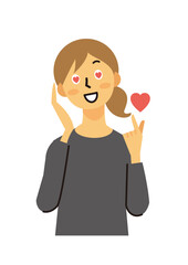 主婦　女性　ミドル　指ハート　ロングヘア