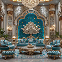 Turkish Opulence: Turquoise Living Room Design - obrazy, fototapety, plakaty