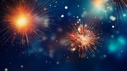 Fototapeta premium Beautiful fireworks background at night for holiday decoration