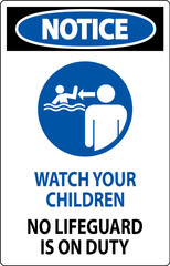 Pool Safety Sign Notice - Watch your Children, No Lifeguard on Duty