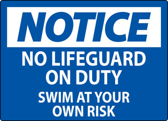 Pool Notice Sign No Lifeguard On Duty Swim At Your Own Risk