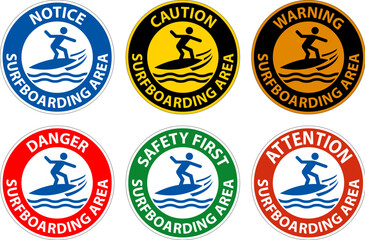 Naklejka premium Water Safety Sign Warning - Surfboarding Area