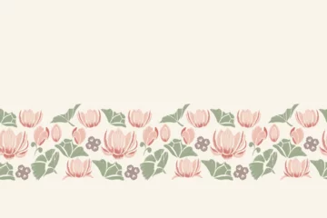 Photo sur Plexiglas Style bohème Floral Ikat pattern seamless paisley embroidery with pink lotus flower motifs background border frame. Ethnic pattern oriental traditional style. Ikat pattern seamless vector illustration design.