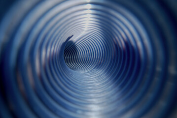 Drainage system.
Blue, corrugated pipe. Photo from the inside.