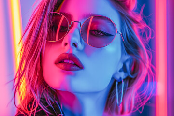 Naklejka premium Girl portrait, neon colors, people concept, generative ai