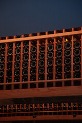 wine bottles in a shelf