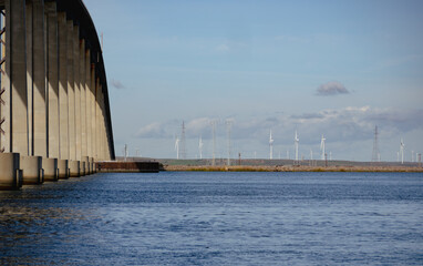 Wind farm in california next to Antioch bridge 