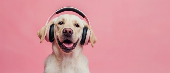 Melody Pup: Labrador Enjoying the Rhythm in Rosy Serenity.