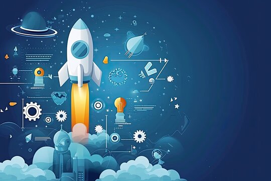 Launching new product or service. Technology development process illustration of project startup process new products and services development from idea to implementation