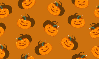 seamless pattern with smiling orange halloween pumpkins.