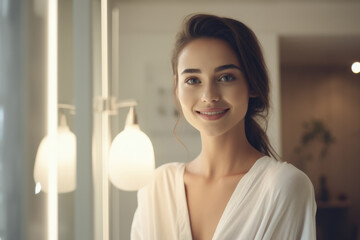 Portrait of beautiful young woman smiles 