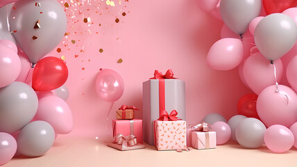  Design creative concept birthday, for Valentine's day, party for girl celebration bright color style balloons, kids style.
