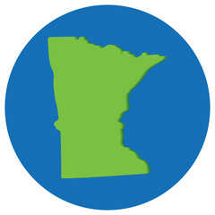 Minnesota state map in globe shape green with blue round circle color. Map of the U.S. state of Minnesota.