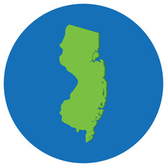 New Jersey state map in globe shape green with blue round circle color. Map of the U.S. state of...