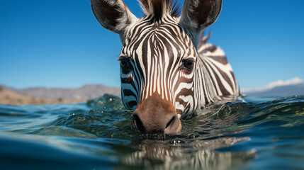 Fototapeta na wymiar Portrait of a zebra in the water