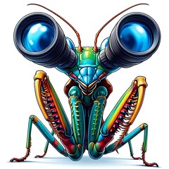 Illustration of binocular vision of mantis  - obrazy, fototapety, plakaty