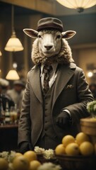Anthropomorphic animal in a suit. Animal protection and rescue idea and concept. Copy space.