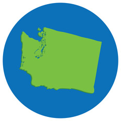 Washington state map in globe shape green with blue round circle color. Map of the U.S. state of Washington.