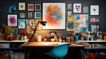 decor desk home background illustration organization modern, stylish cozy, work study decor desk home background