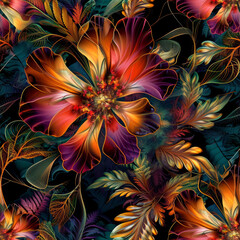 Exotic flower seamless pattern.