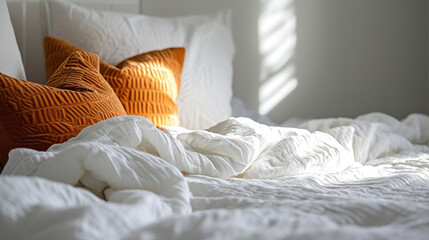 Fototapeta na wymiar clean bed with pillows