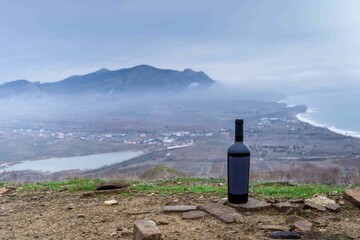 Bottle of wine in the mountains - 711939890