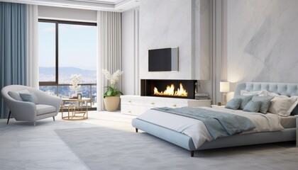 Cozy aesthetic bedroom. A bed style minimalist bed the room is spacious. Environmentally friendly room concepts.