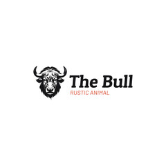 Fototapeta premium Angry bull head with horns vector mascot logo