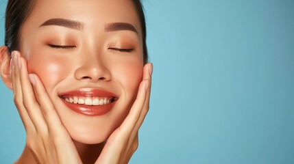 Woman Smiling With Hands on Face Joyful Expression of Happiness and Generative AI