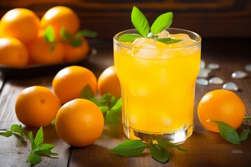 A taste of summer: homemade kumquat lemonade served with a side of fresh lemons and kumquats on a sunlit wooden table