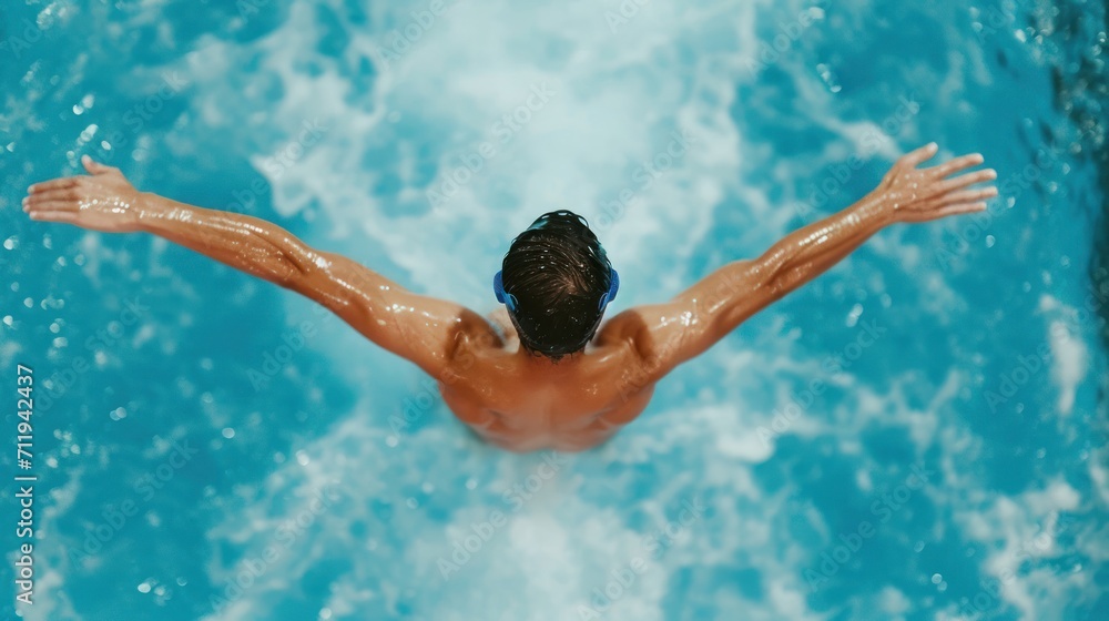 Aufkleber man swimming in pool with arms outstretched generative ai