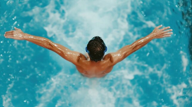 Man Swimming in Pool With Arms Outstretched Generative AI