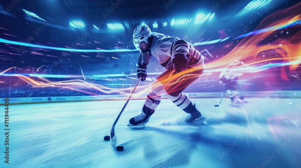 Poster agile hockey player skating and competing on the ice rink generative ai