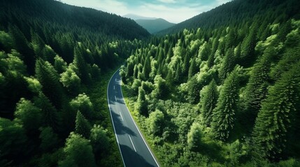 A birds eye view of the road in the forest (1) Ai Generative