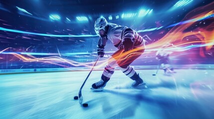 Agile Hockey Player Skating and Competing on the Ice Rink Generative AI