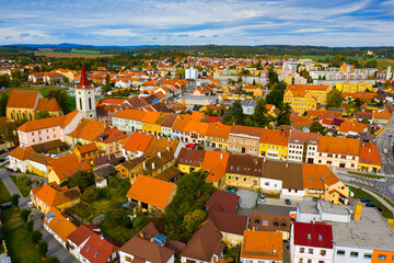 Panoramic view of historical center of Blatna, Czech, Republic