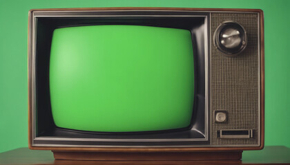 Old Television with a green screen.