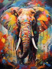 Acryl Abstract Colorful Painting of an Elephant