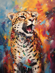Acryl Abstract Painting of Leopard With Open Mouth