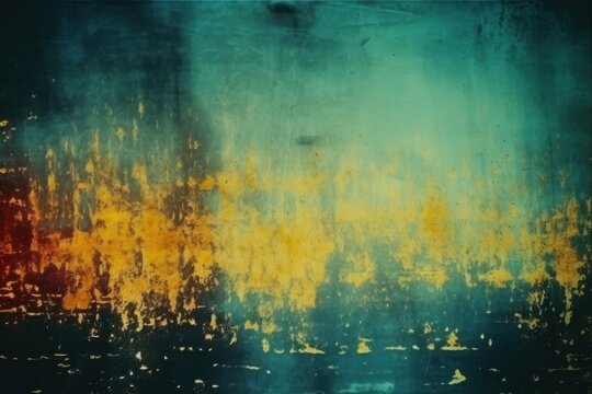 Old Film Overlay with light leaks, grain texture, vintage yellow and turquoise background