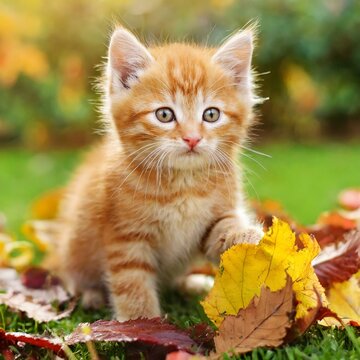 red cat in the grass.