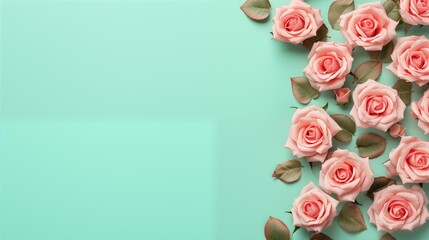 Illustration of beautiful green background with pink roses with space for text.