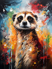 Acryl Abstract Meerkat Painting on Black Background