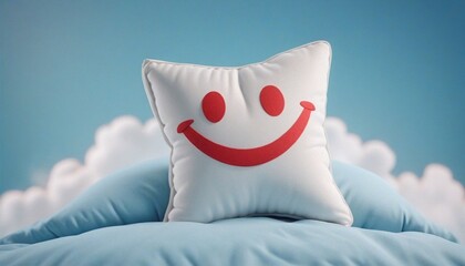 Smile pillow isolated on a sky blue background with copy space  3d rendered 3d illustration created with generative ai