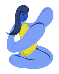 Flat design illustration of a female character sitting cross-legged